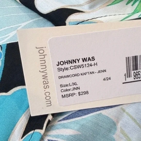 Johnny Was Jenn Drawcord Kaftan Floral Maxi Dress NWT L/XL Rayon Silk $298